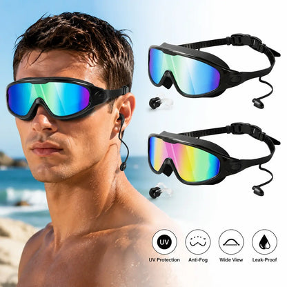 2 Pack Swim Goggles for Adults & Kids, Wide Frame Silicone Swimming Accessories with Anti-Fog UV Protection, Waterproof Anti-Leak Design, Goggles Swimming, Adult/Kids, Underwater Swim Sports Eyewear, Water Safety Sports Eyewear