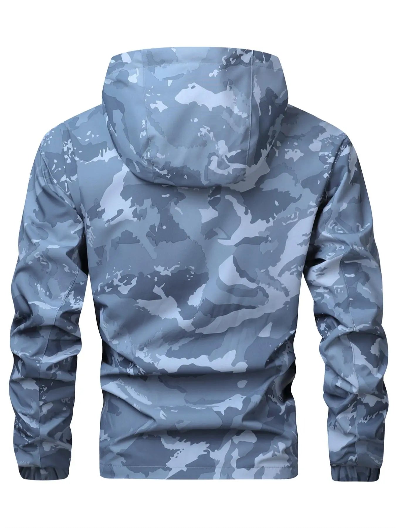Men'S Camo Print Zip up Drawstring Hooded Jacket, Regular Fit Casual Waterproof Long Sleeve Pocket Outerwear, Men'S Fall & Winter Clothes
