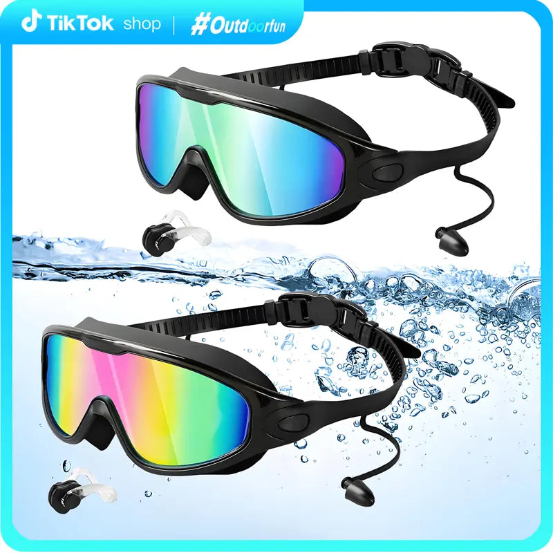 2 Pack Swim Goggles for Adults & Kids, Wide Frame Silicone Swimming Accessories with Anti-Fog UV Protection, Waterproof Anti-Leak Design, Goggles Swimming, Adult/Kids, Underwater Swim Sports Eyewear, Water Safety Sports Eyewear