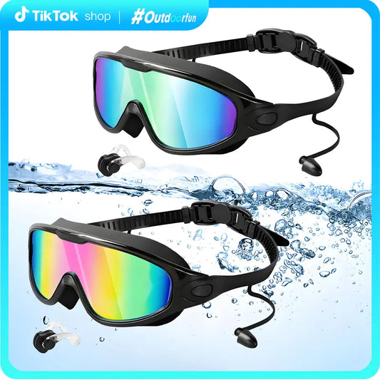 2 Pack Swim Goggles for Adults & Kids, Wide Frame Silicone Swimming Accessories with Anti-Fog UV Protection, Waterproof Anti-Leak Design, Goggles Swimming, Adult/Kids, Underwater Swim Sports Eyewear, Water Safety Sports Eyewear