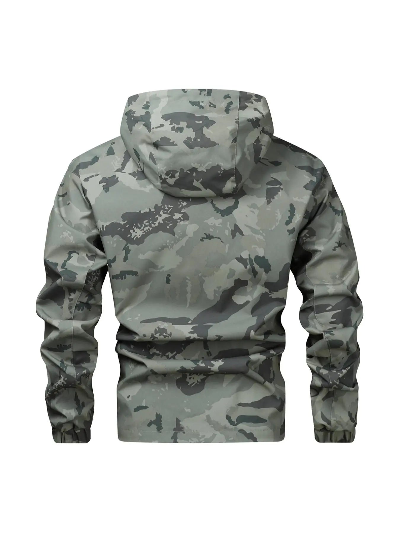Men'S Camo Print Zip up Drawstring Hooded Jacket, Regular Fit Casual Waterproof Long Sleeve Pocket Outerwear, Men'S Fall & Winter Clothes