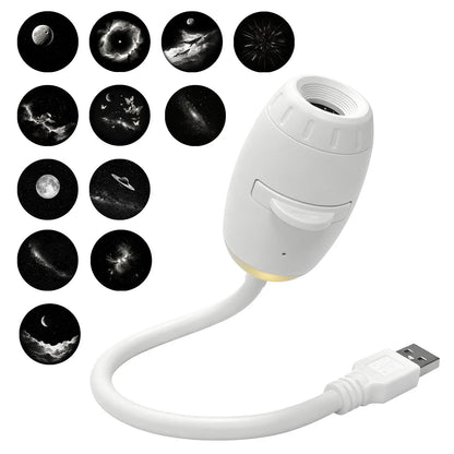 2-In-1 Multi-Slide USB Projector Light Starry Night Light Adjustable Focus & Brightness Atmosphere Light Bedroom Car Decor Gift