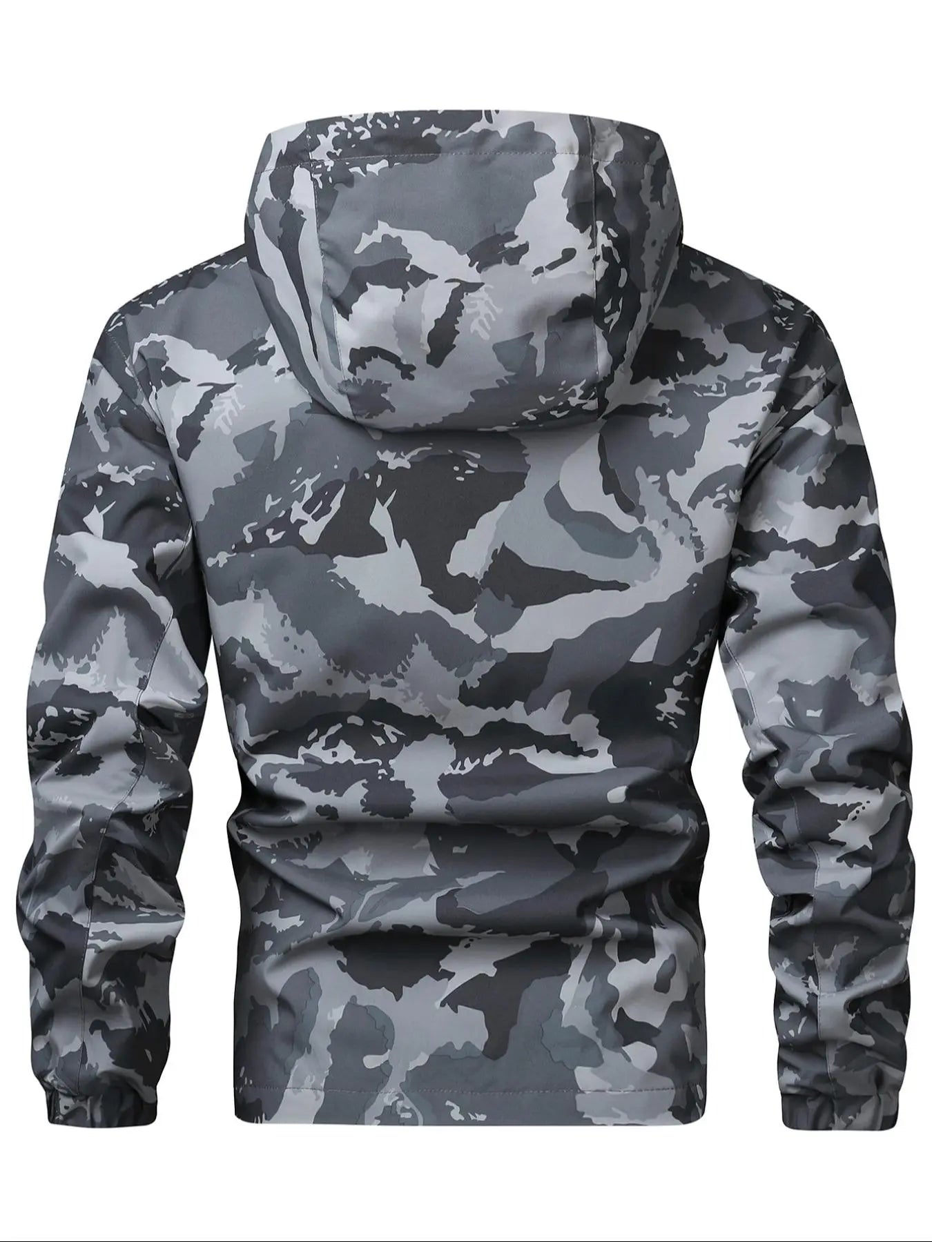 Men'S Camo Print Zip up Drawstring Hooded Jacket, Regular Fit Casual Waterproof Long Sleeve Pocket Outerwear, Men'S Fall & Winter Clothes