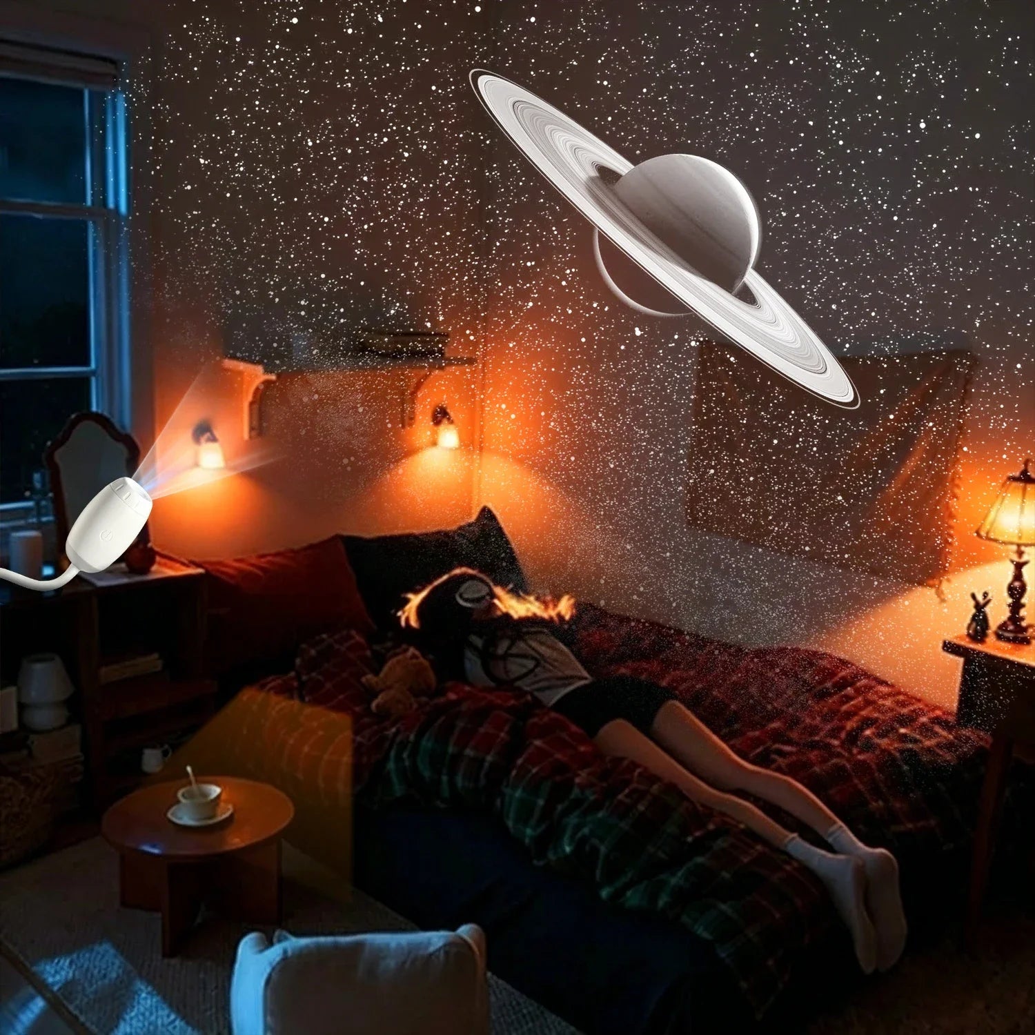 2-In-1 Multi-Slide USB Projector Light Starry Night Light Adjustable Focus & Brightness Atmosphere Light Bedroom Car Decor Gift