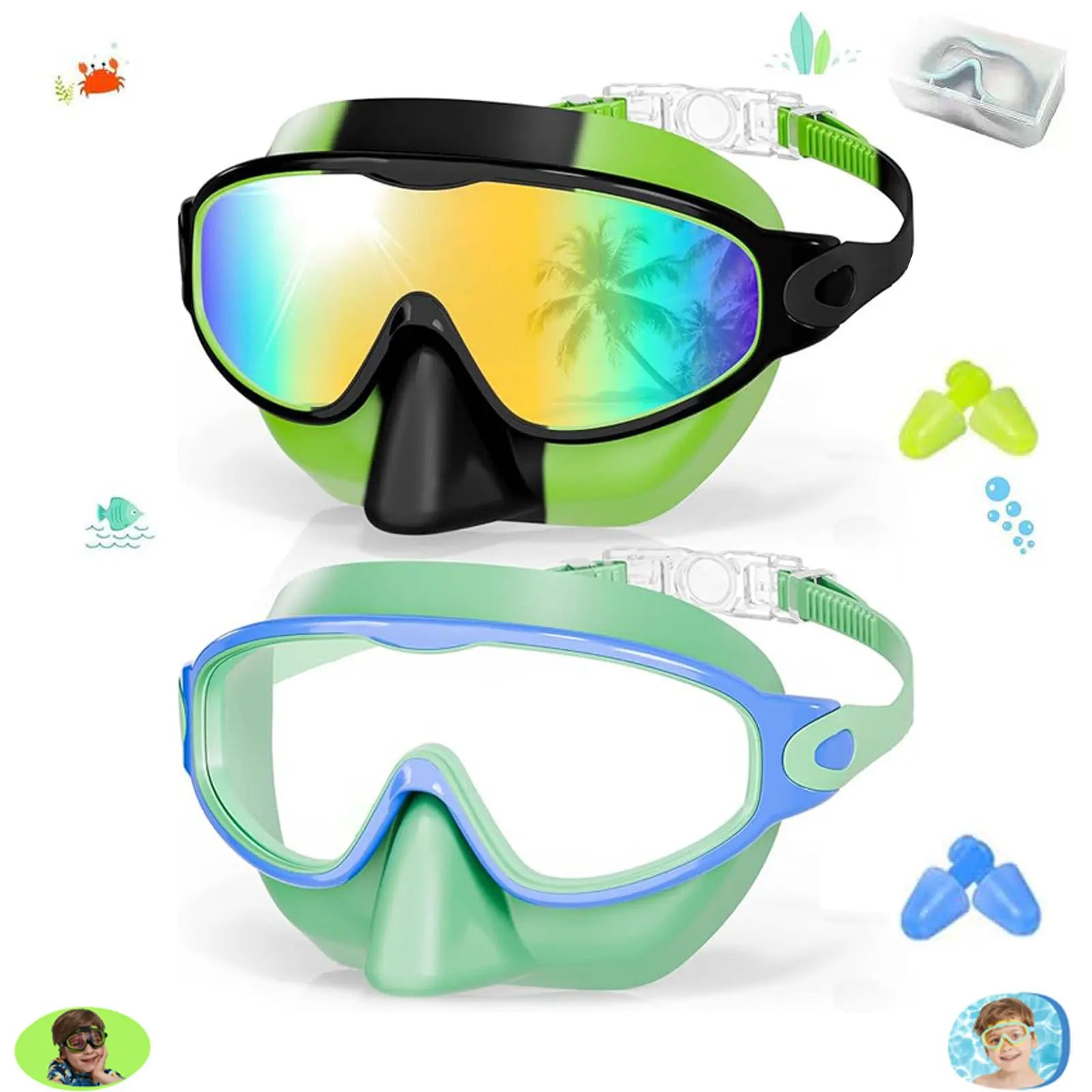 2 Pack Swim Goggles for Adults & Kids, Wide Frame Silicone Swimming Accessories with Anti-Fog UV Protection, Waterproof Anti-Leak Design, Goggles Swimming, Adult/Kids, Underwater Swim Sports Eyewear, Water Safety Sports Eyewear