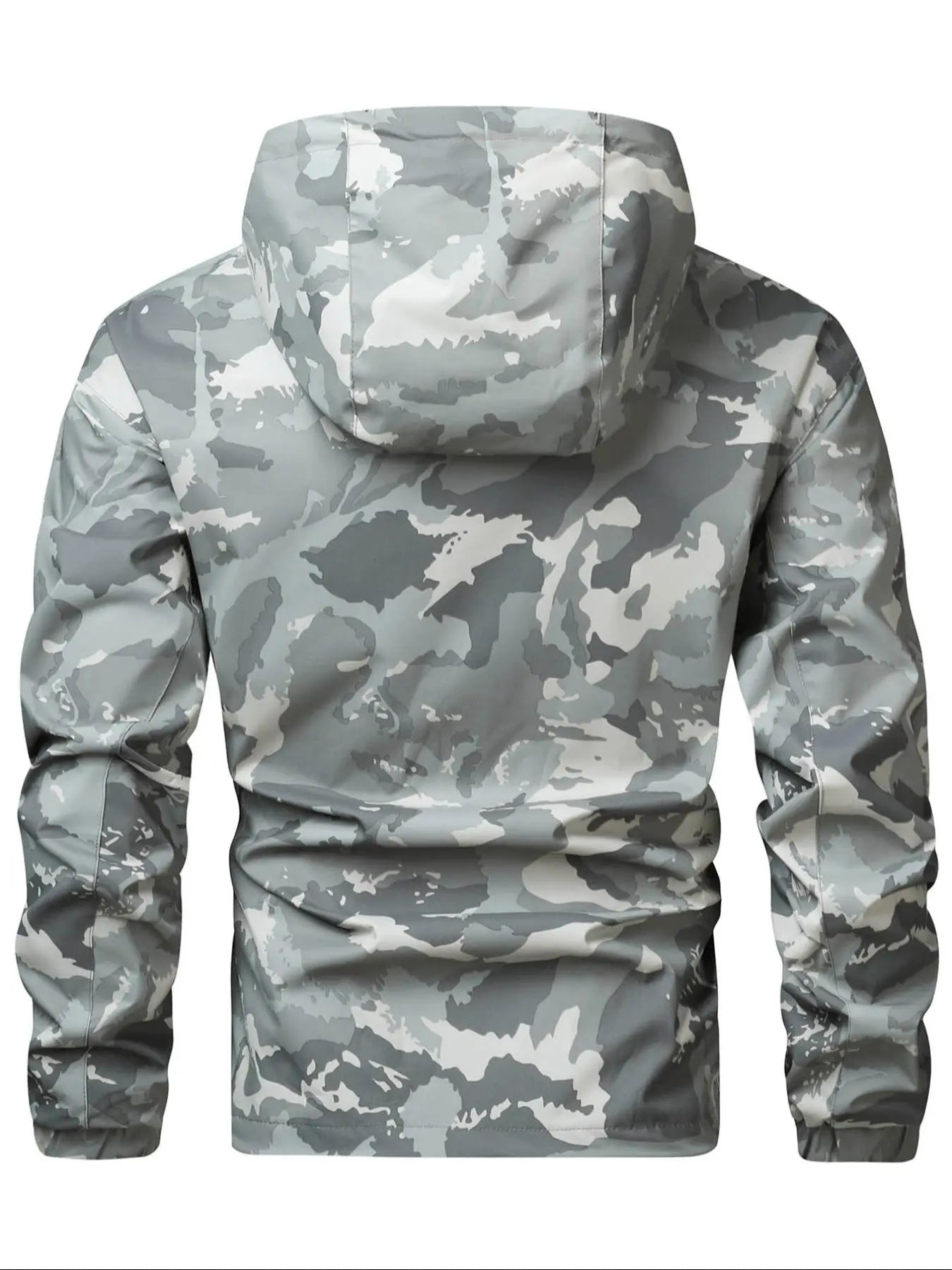 Men'S Camo Print Zip up Drawstring Hooded Jacket, Regular Fit Casual Waterproof Long Sleeve Pocket Outerwear, Men'S Fall & Winter Clothes
