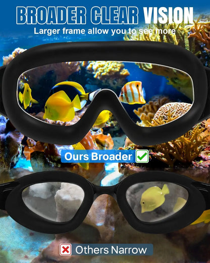 2 Pack Swim Goggles for Adults & Kids, Wide Frame Silicone Swimming Accessories with Anti-Fog UV Protection, Waterproof Anti-Leak Design, Goggles Swimming, Adult/Kids, Underwater Swim Sports Eyewear, Water Safety Sports Eyewear